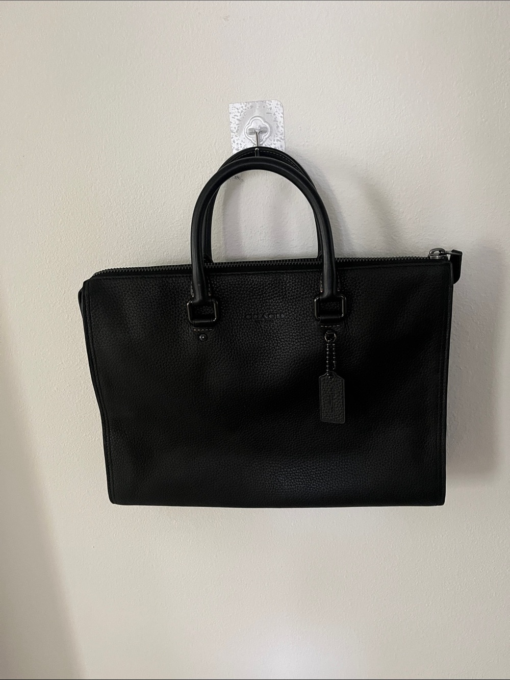 Coach Black Pebbled Leather Gotham Folio Briefcase Tote - Men's Carryall